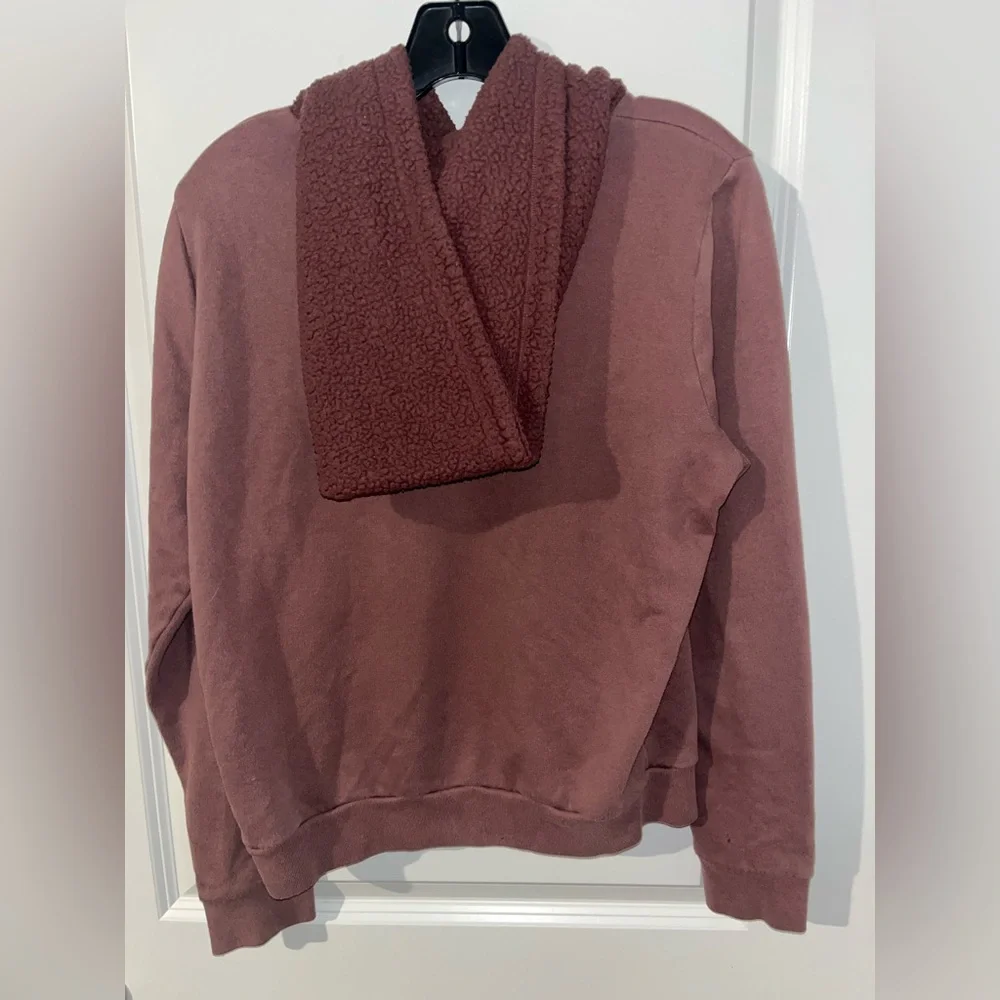 Victorias Secret Pink Medium Rose Pink Hoodie Sweatshirt Glitter Font Sherpa Top - Picture 3 of 16